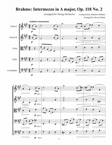 Brahms Intermezzo in A major, Op. 118 No. 2 (arr. Steven Shade)