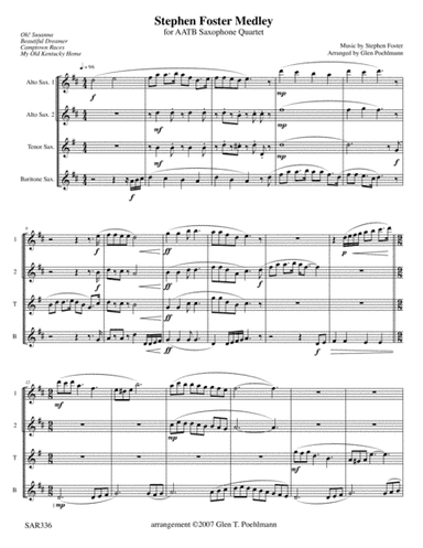 STEPHEN FOSTER MEDLEY for AATB SAXOPHONE QUARTET (unaccompanied) (arr. Glen Poehlmann)