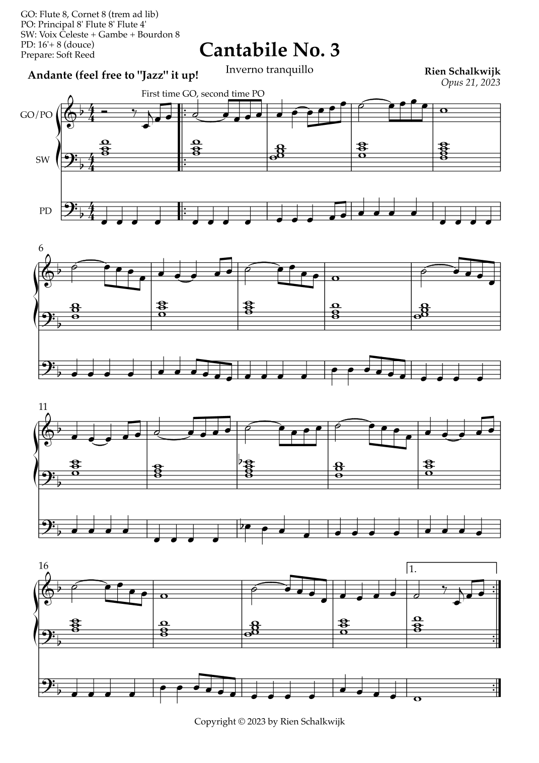 Cantabile n° 3 “Inverno tranquillo", Opus 21, 2023