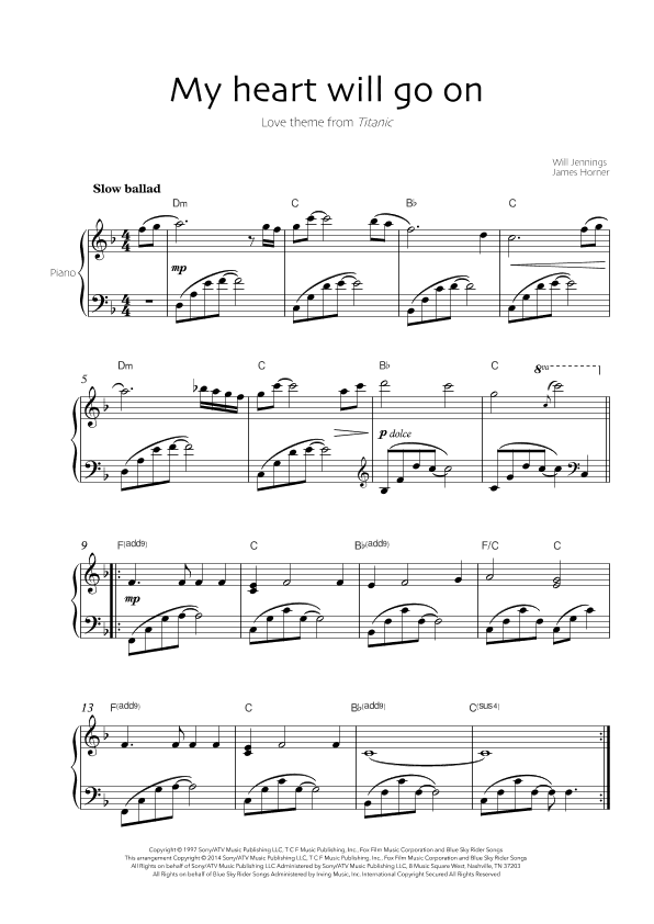 My Heart Will Go On (love Theme From 'titanic') (arr. Robin Hood Editions)