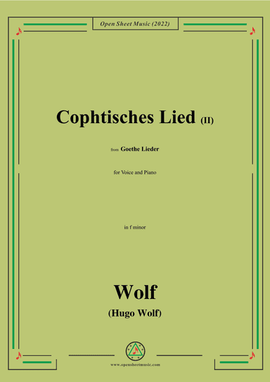Wolf-Cophtisches Lied II,in f minor,IHW10 No.15 (arr. OSM Press)