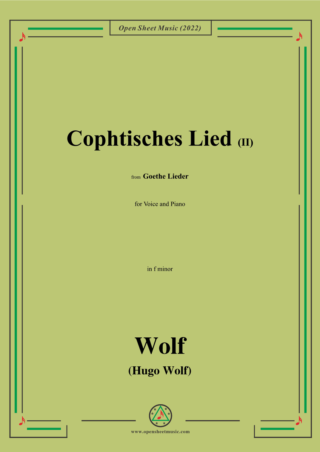 Wolf-Cophtisches Lied II,in f minor,IHW10 No.15 (arr. OSM Press)