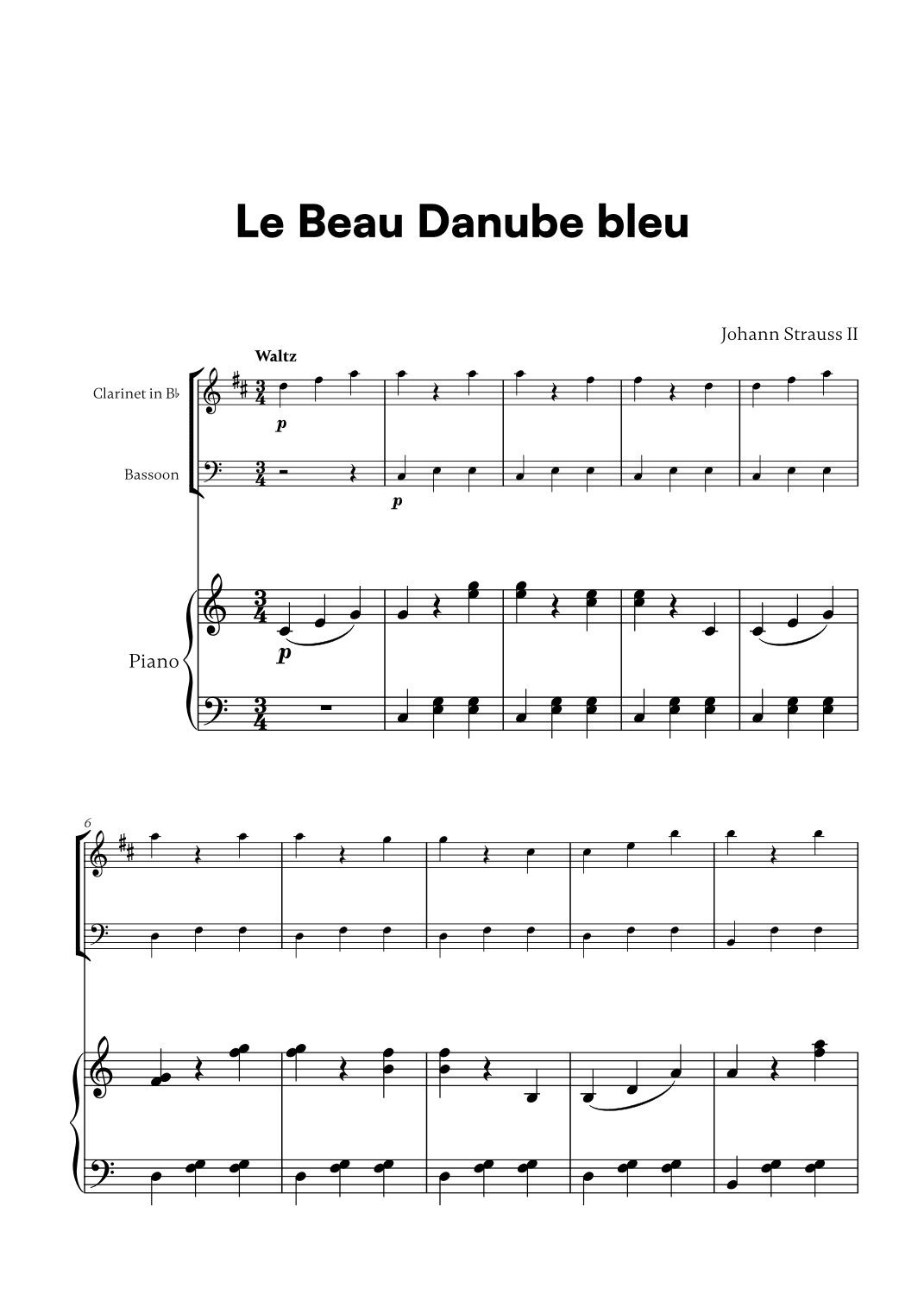 Johann Strauss II - Le Beau Danube bleu for Clarinet, Bassoon and Piano (arr. Cadenza Editions)