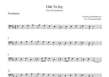 Ode To Joy Theme (from Beethoven's 9th Symphony) for Trombone Solo (arr. Fernando Britto)
