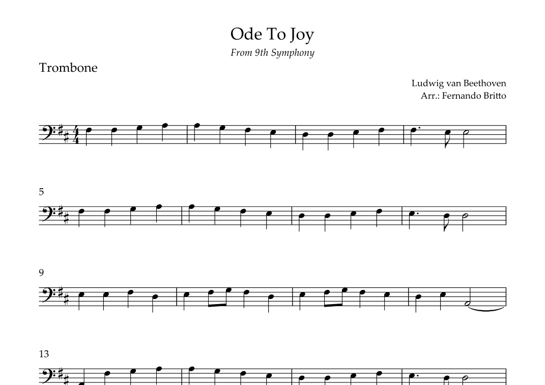 Ode To Joy Theme (from Beethoven's 9th Symphony) for Trombone Solo (arr. Fernando Britto)
