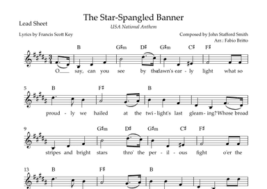 The Star Spangled Banner (USA National Anthem) Lead Sheet (B Major) (arr. Fabio Britto)