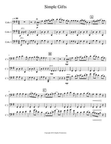 Simple Gifts - cello trio for students and teacher (arr. Phyllis Hopper)