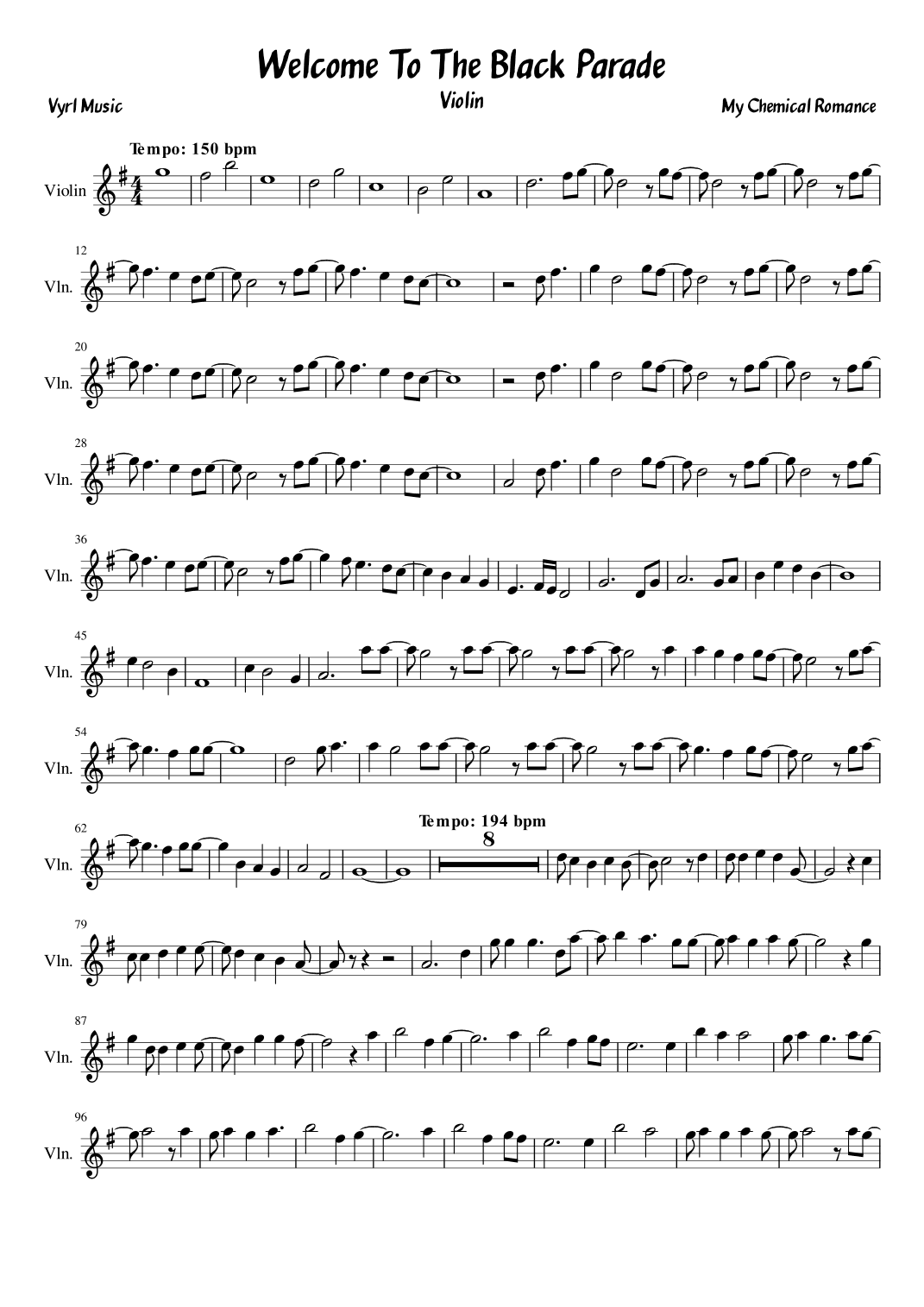 Welcome To The Black Parade (arr. Vyrl)