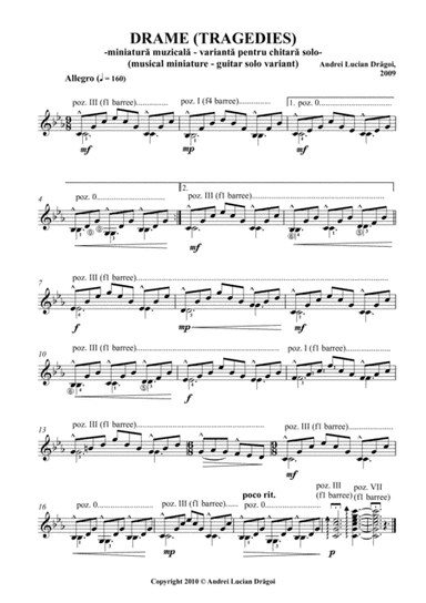 Drame (Tragedies) – miniatura muzicala (musical miniature), varianta chitara solo pentru înce