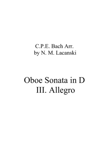 Sonata in D for Oboe and String Quartet III. Allegro (arr. Nick Lacanski)