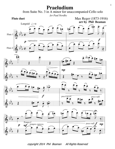 Praeludium - Reger- flute duet (arr. Phil Beaman)