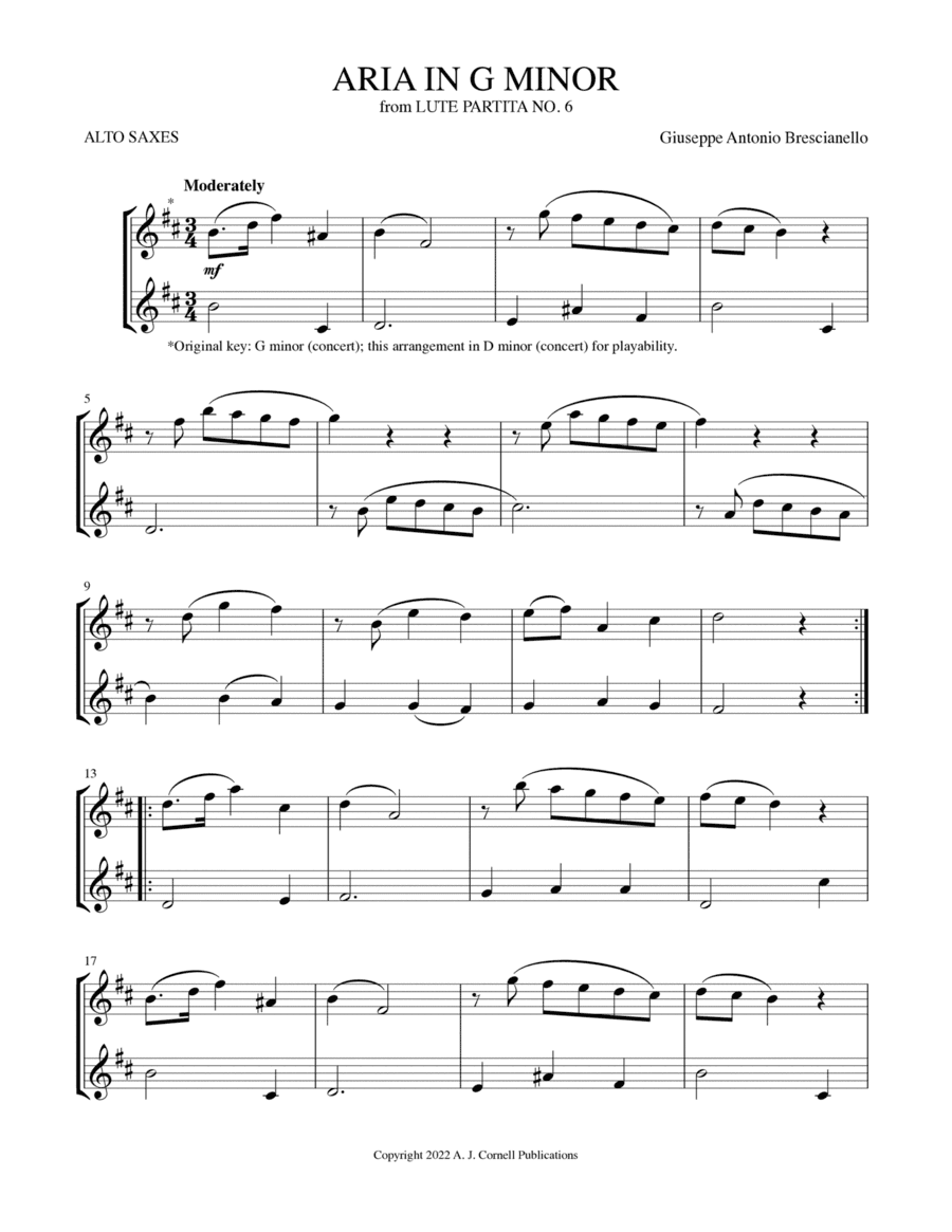 Aria in G Minor (from Lute Partita No. 6) (arr. Mark Phillips)