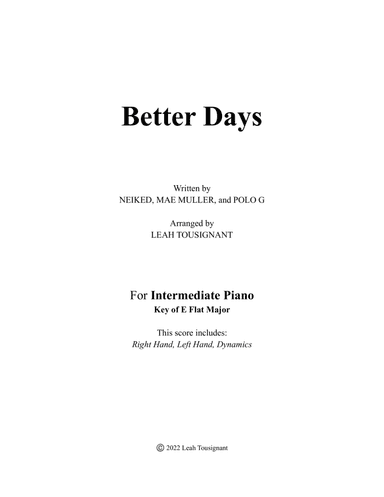 Better Days (arr. Leah Tousignant)