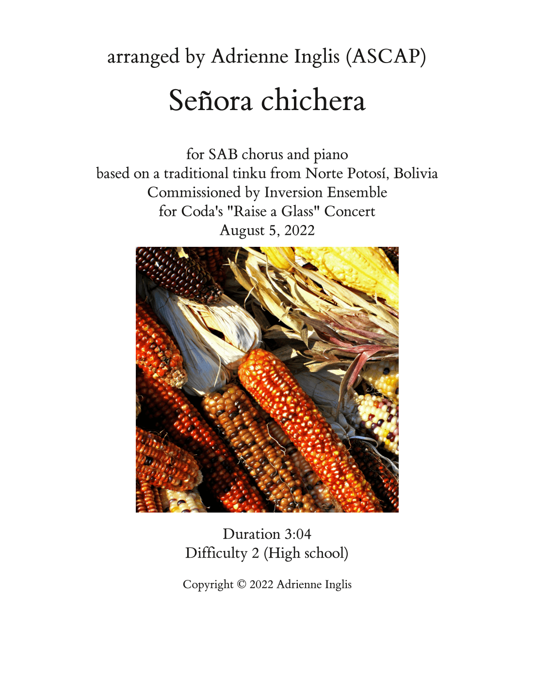 Señora chichera (arr. Adrienne Inglis (ASCAP))