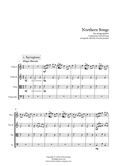 GRIEG : 4 Northern Songs, for string quartet (arr. Cornelis Jordaan)