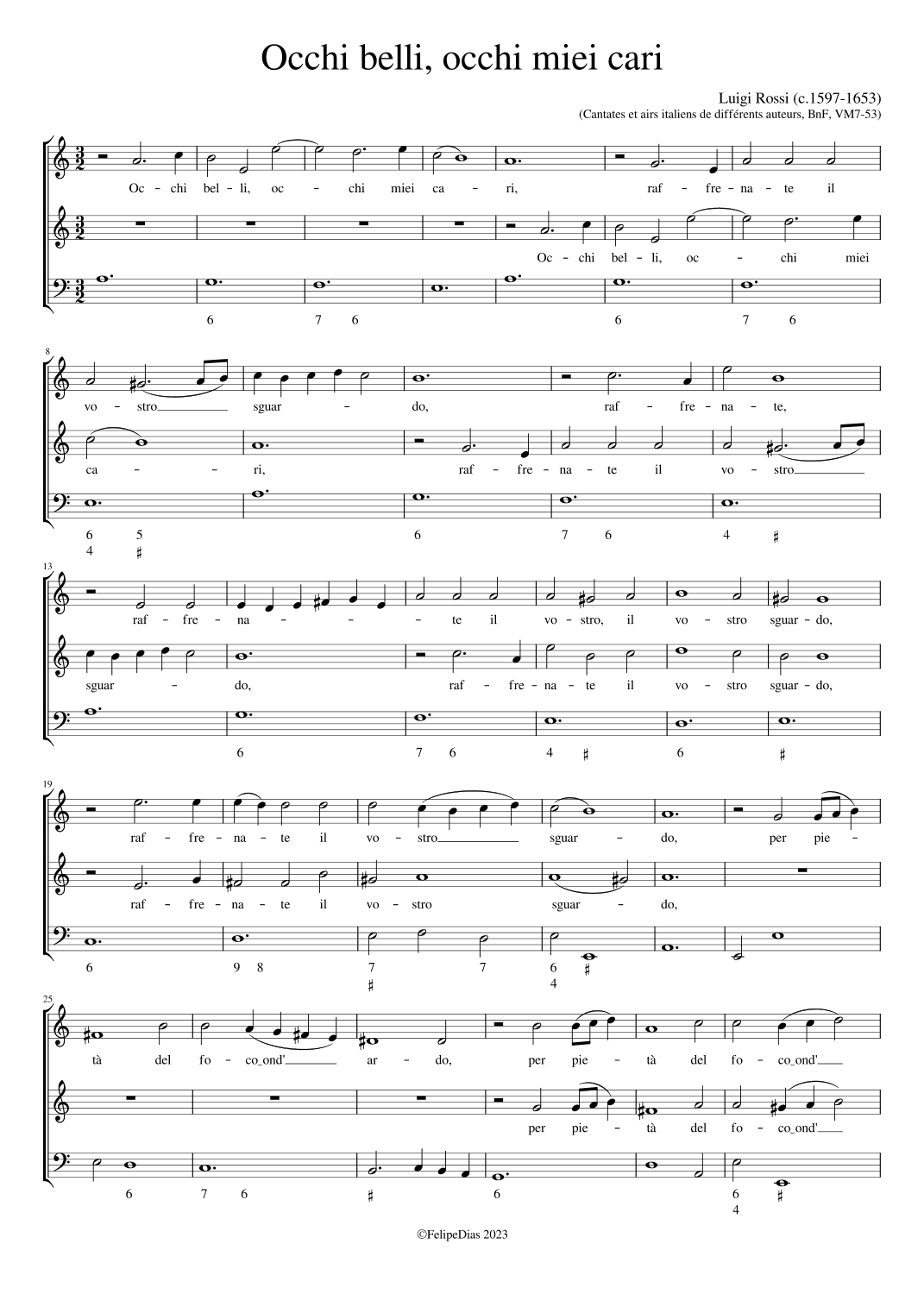 Occhi belli, occhi miei cari (A minor) (arr. Early Music Scores)