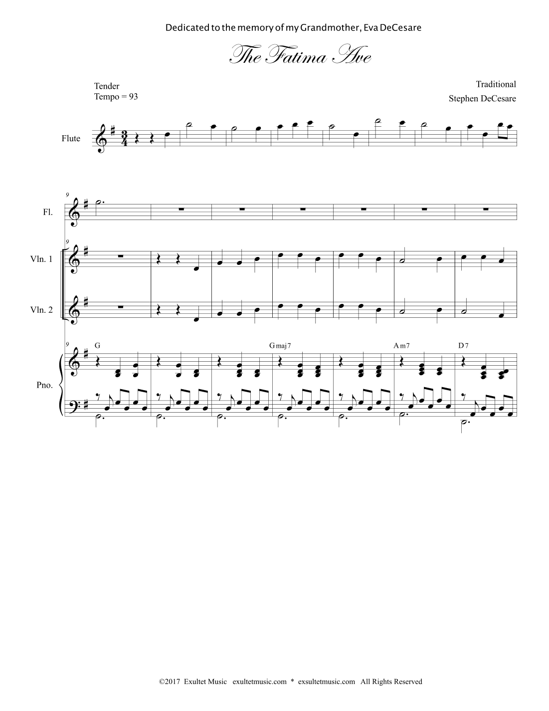 The Fatima Ave (String Quartet and Piano) (arr. Stephen DeCesare)