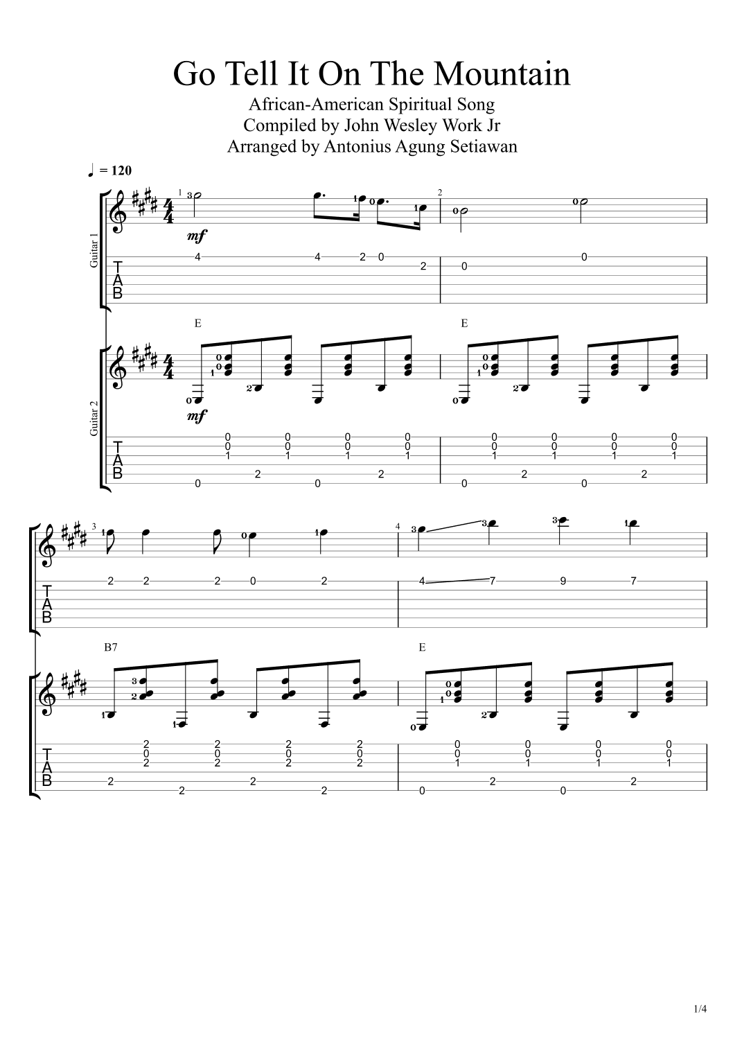 Go Tell It On The Mountain (in E Major Scale) (arr. Antonius Agung Setiawan)