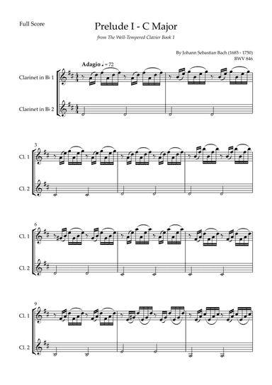 Prelude 1 in C Major BWV 846 (from Well-Tempered Clavier Book 1) for Clarinet in Bb Duo (arr. Fabio Britto)