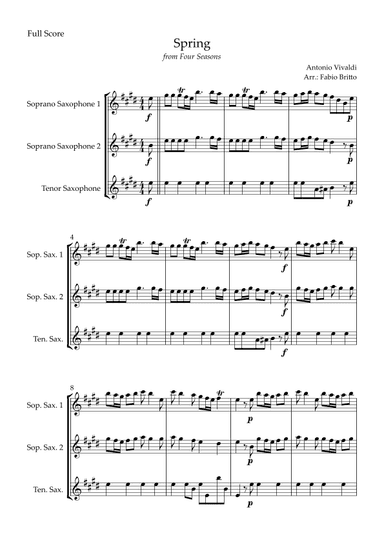 Spring (from Four Seasons of Antonio Vivaldi) for Saxophone Trio (arr. Fabio Britto)