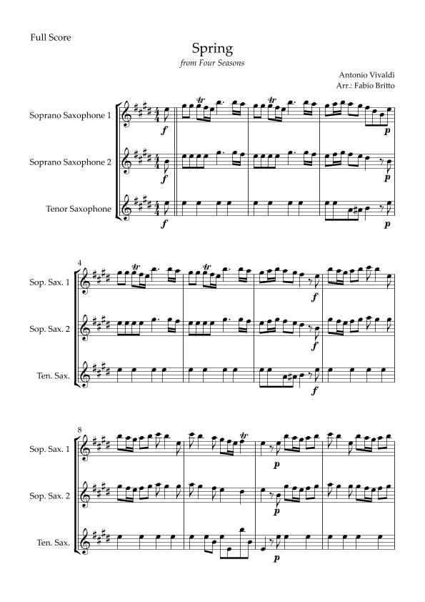Spring (from Four Seasons of Antonio Vivaldi) for Saxophone Trio (arr. Fabio Britto)