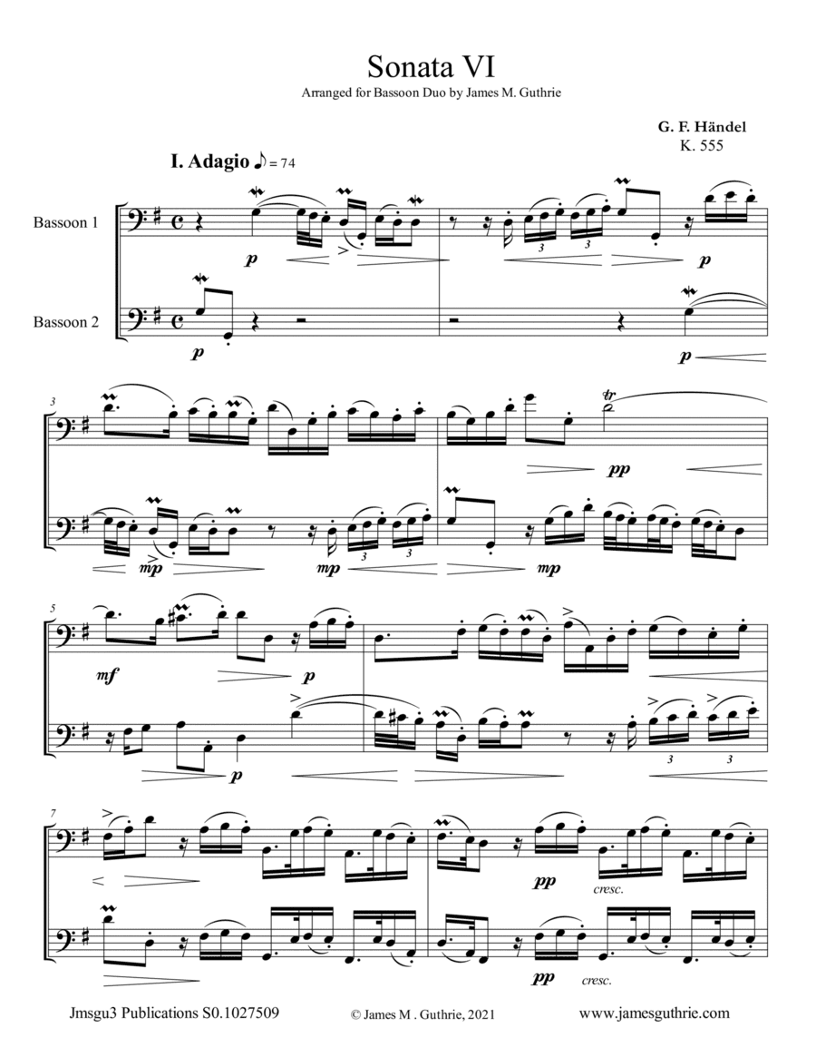 Handel: Sonata No. 6 for Bassoon Duo (arr. James M. Guthrie)