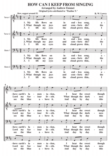 How Can I Keep From Singing A Cappella TTBB [original lyrics] (arr. Andrew Emmet)