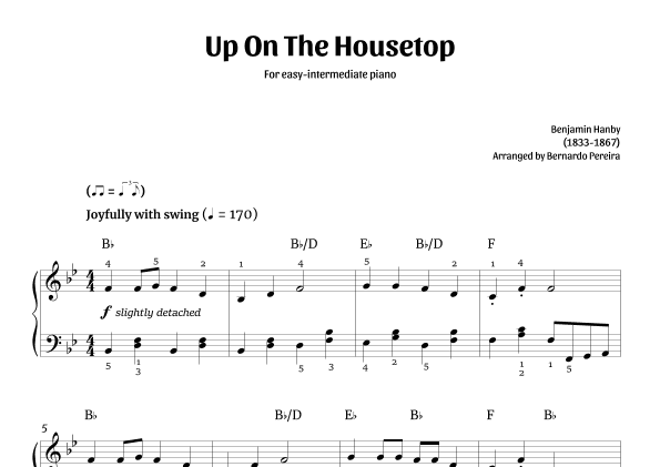 Up On The Housetop (easy-intermediate piano – Bb major) (arr. Bernardo Pereira)