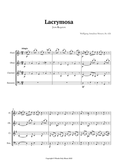 Lacrymosa by Mozart for Woodwind Quartet (arr. Ander)