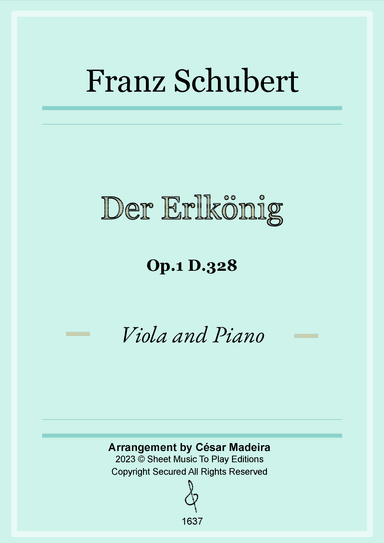 Der Erlkönig by Schubert - Viola and Piano (Full Score and Parts) (arr. César Madeira)