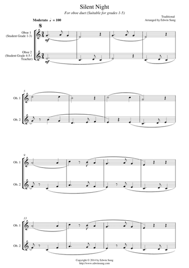 Silent Night (for oboe duet, suitable for grades 1-5) (arr. Edwin Sung)