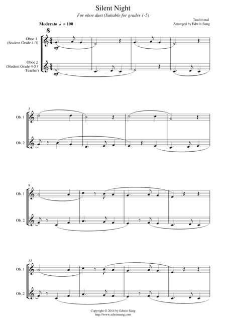 Silent Night (for oboe duet, suitable for grades 1-5) (arr. Edwin Sung)