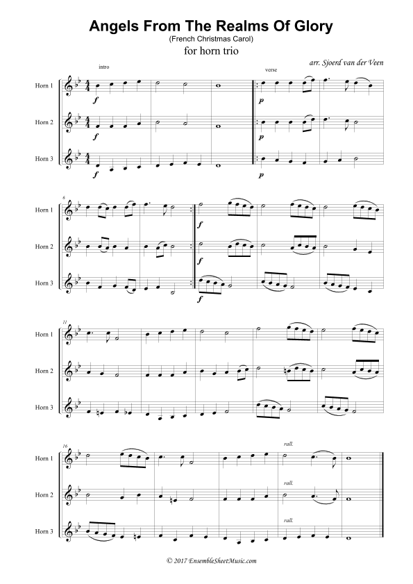 14 Christmas Carols for horntrio (easy - medium) (arr. Sjoerd van der Veen)