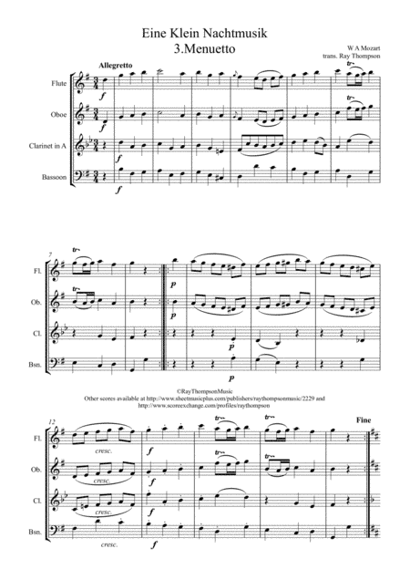 Mozart: Serenade No.13 in G "Eine Kleine Nachtmusik" K525 Mvt.III Menuetto and Trio - wind quartet (arr. Ray Thompson)