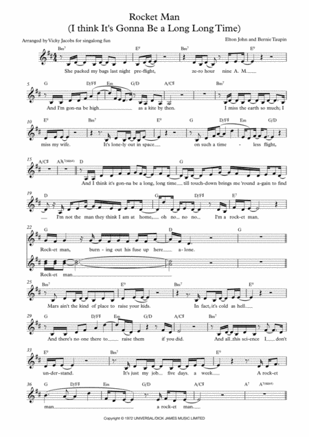 Rocket Man (i Think It's Gonna Be A Long Long Time) (arr. Vicky Jacobs)