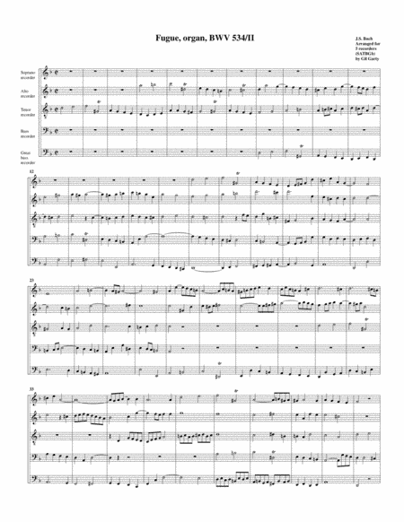 Fugue for organ, BWV 534/II (arrangement for 5 recorders) (arr. Gil Garty)