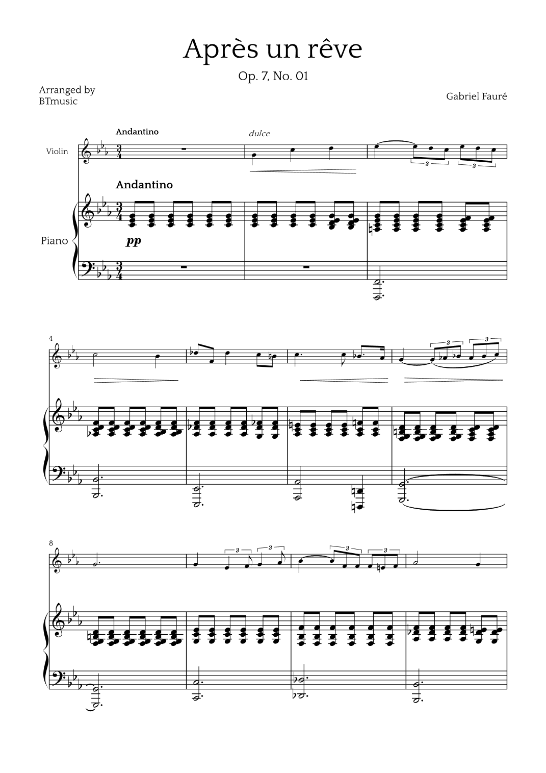 Après un Rêve - Violin and Piano (arr. BTmusic)
