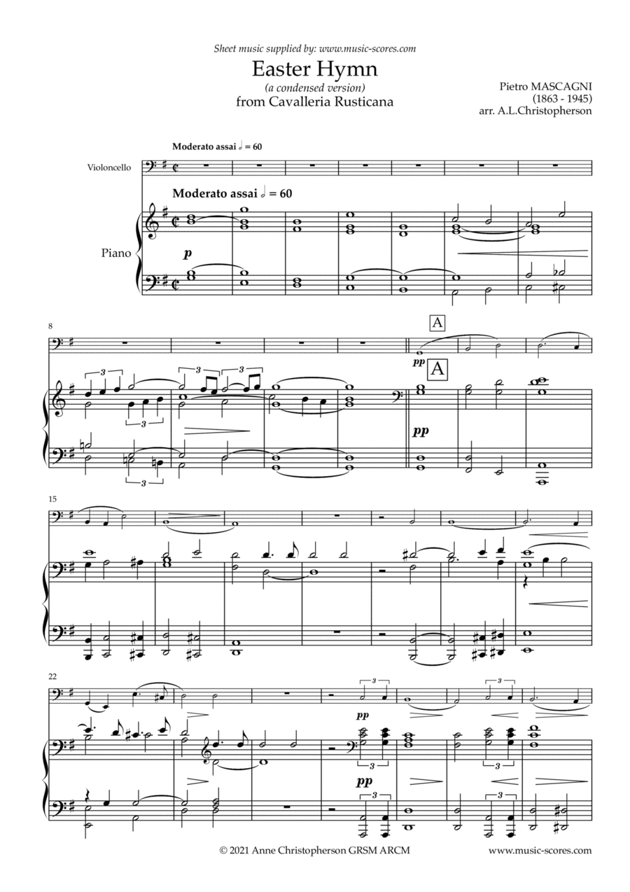 Easter Hymn from Cavaliera Rusticana - Cello (Low) and Piano (arr. Anne L Christopherson GRSM ARCM)