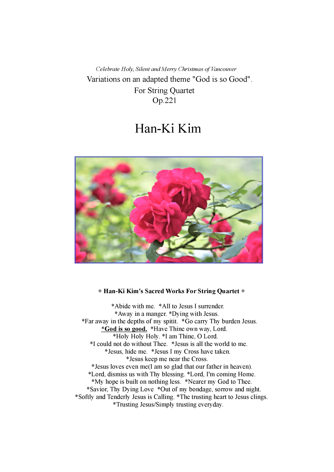 God is so good (For String Quartet) (arr. Han-Ki Kim)