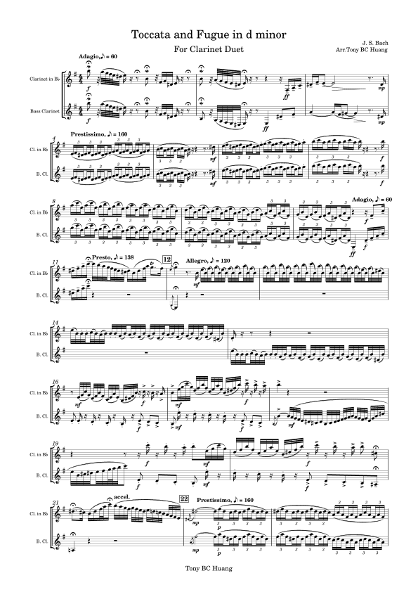 Toccata and Fugue in D minor, BWV 565 (arr. Tony BC Huang)