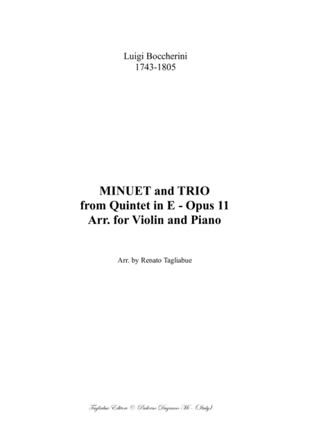 Boccherini - MINUET and TRIO from Quintet in E - Opus 11 - Arr. for Violin and Piano (arr. Renato Tagliabue)