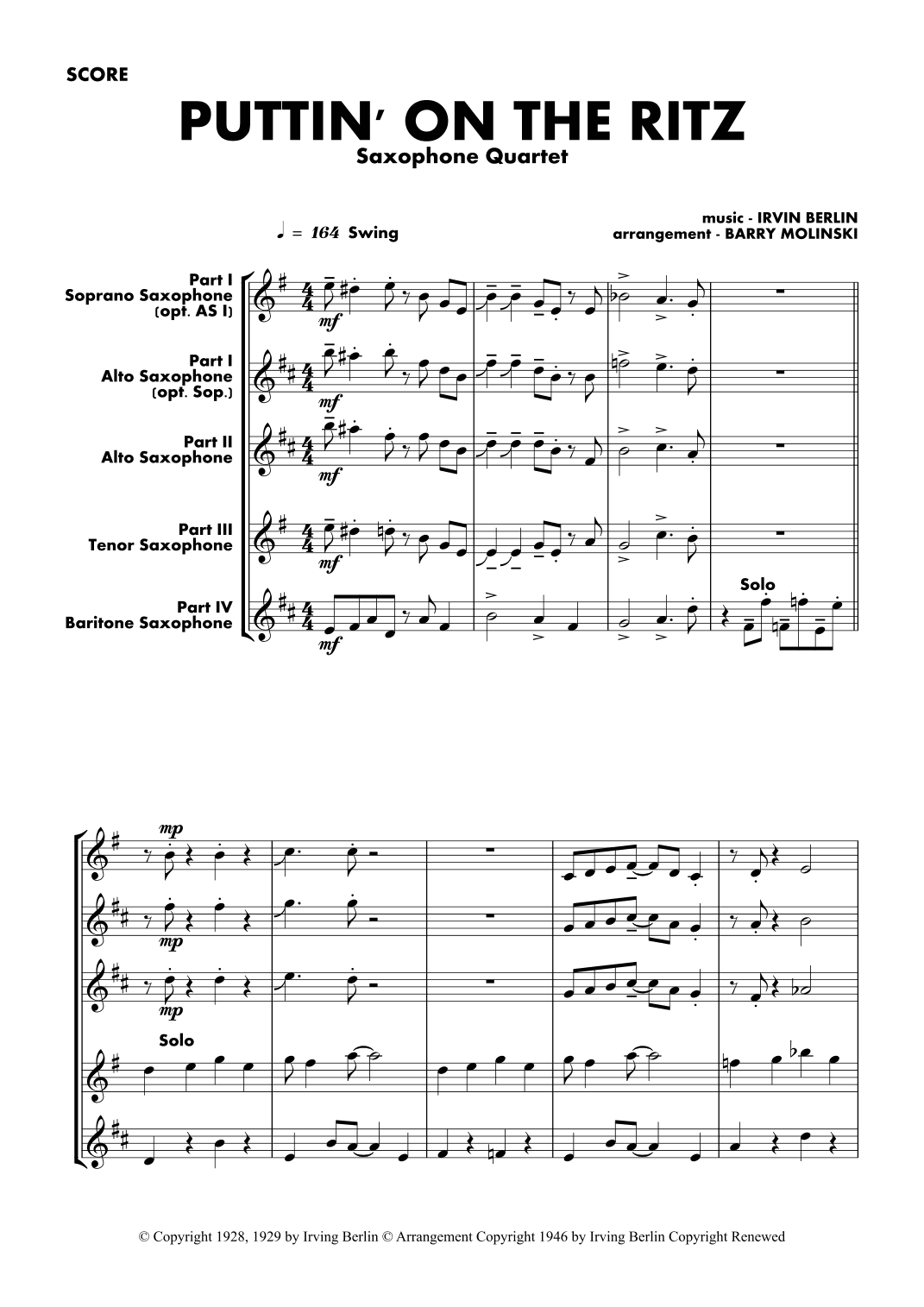 Puttin' On The Ritz (arr. BARRY MOLINSKI)