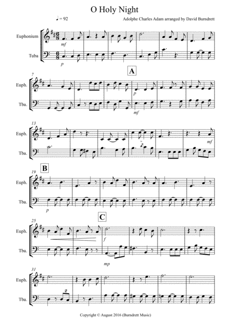 O Holy Night for Euphonium and Tuba Duet (arr. David Burndrett)