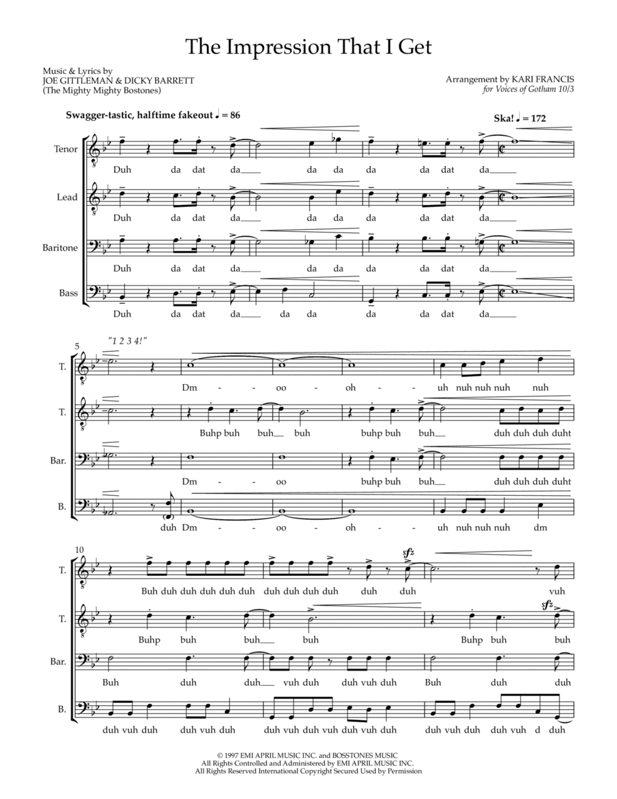 The Impression That I Get (arr. Kari Francis)