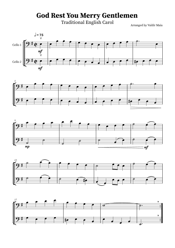 God Rest You Merry Gentlemen - Cello Duet (arr. Valdir Maia)