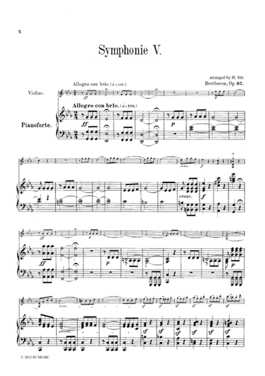 Beethoven Symphony No.5 all mvts, for Violin & Piano, VB001 (arr. H. Sitt)
