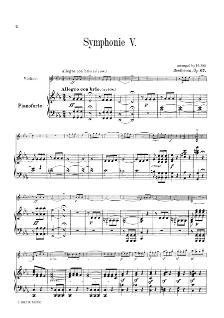 Beethoven Symphony No.5 all mvts, for Violin & Piano, VB001 (arr. H. Sitt)