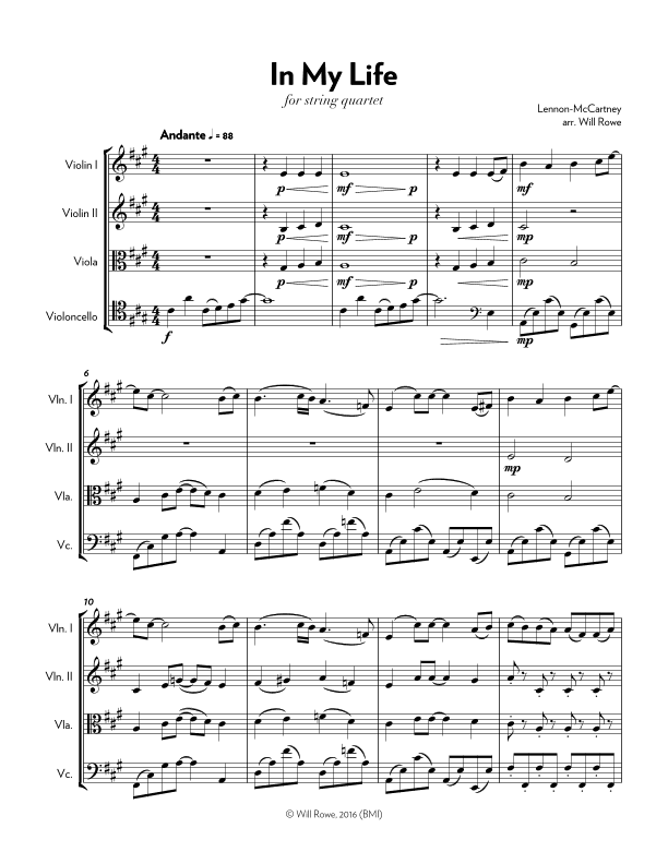 In My Life (arr. Will Rowe)
