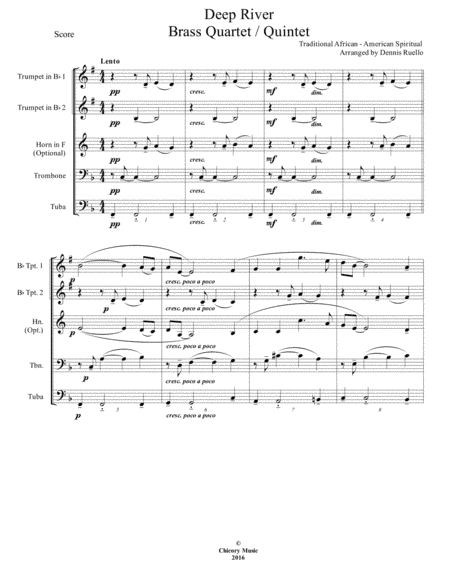 Deep River - Brass Quartet / Quintet - Intermediate (arr. Dennis Ruello)