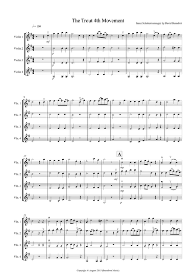 The Trout (4th Movement) for Violin Quartet (arr. David Burndrett)